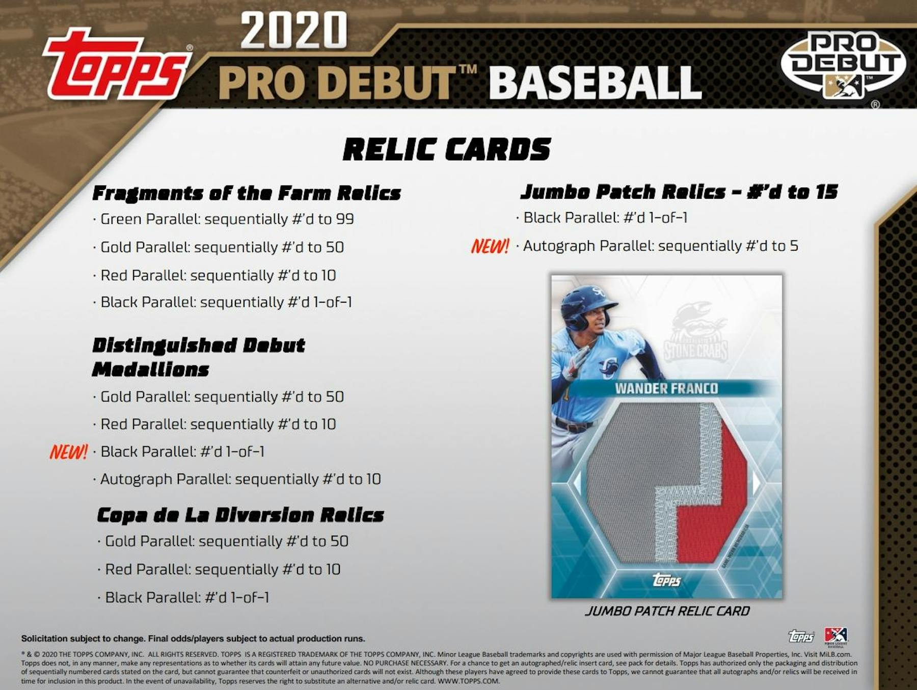 2020 Topps Pro Debut Baseball Hobby Box (4 Autos/Mems) MLB Hobby Box