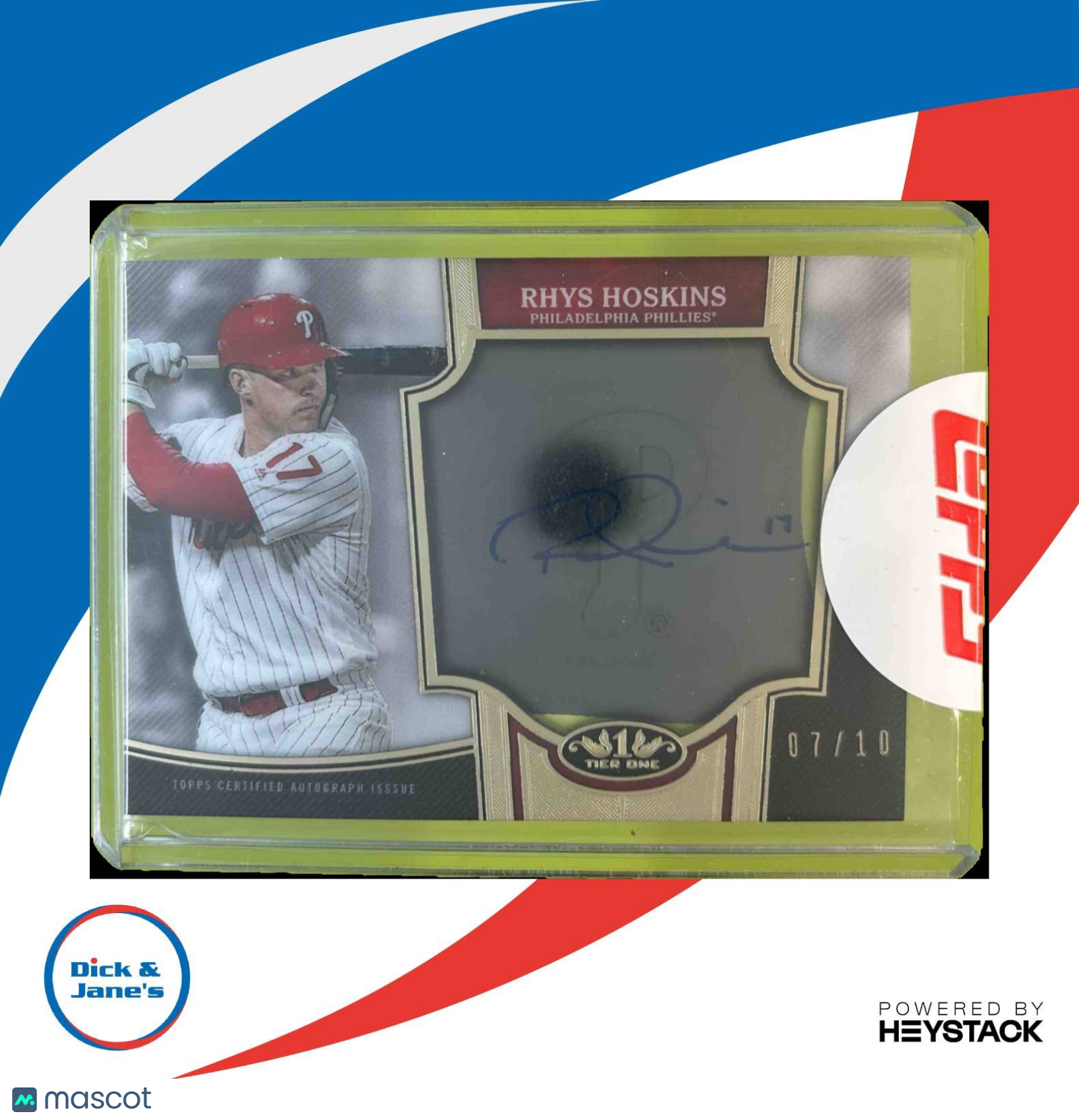 2020 Topps Tier One Rhys Hoskins Clear Auto 7/10 #C1A-RHO Philadelphia Phillies - Sports Cards