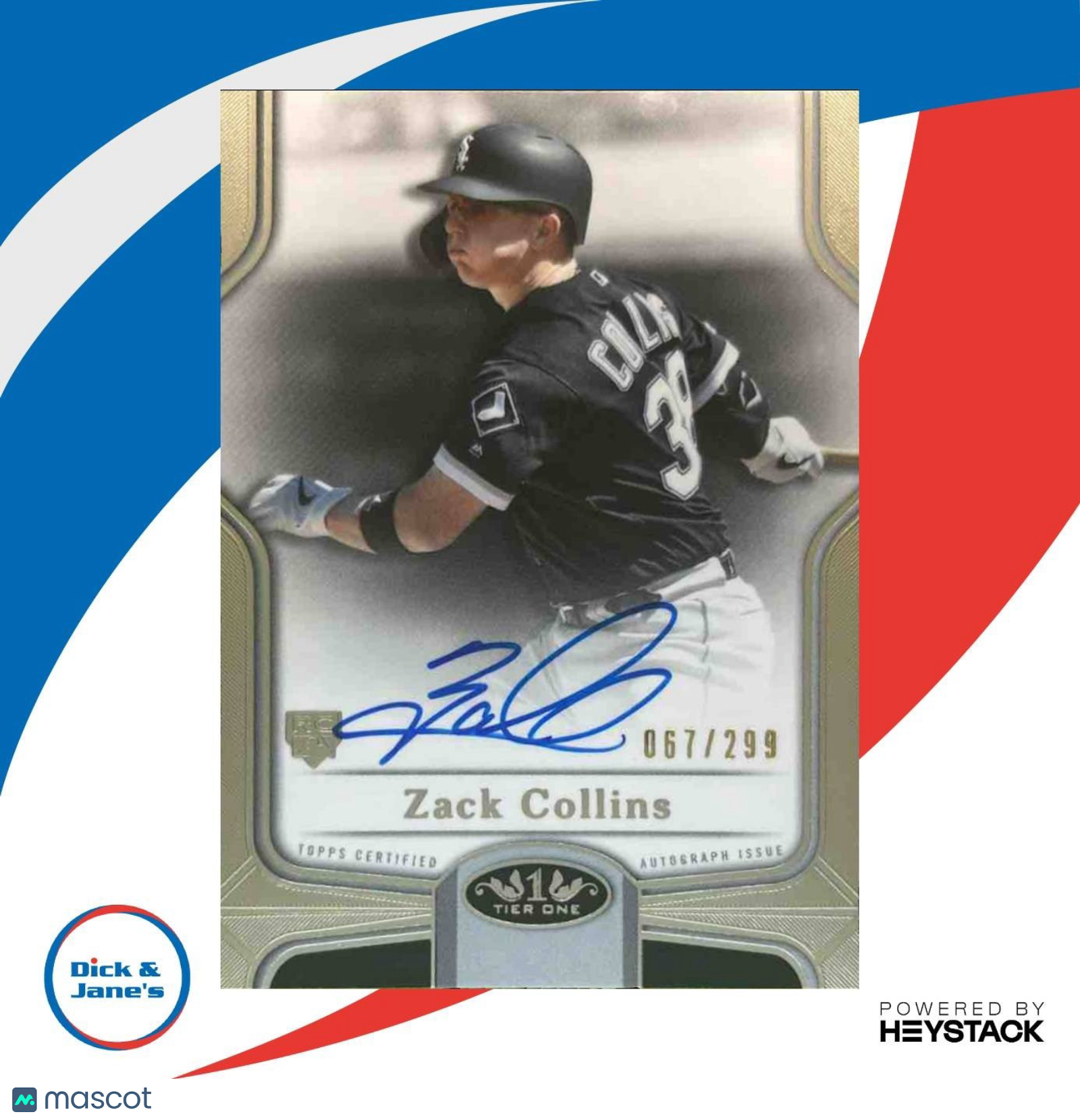 2020 Topps Tier One Zack Collins Break Out Auto 67/299 RC Chicago White Sox - Sports Cards