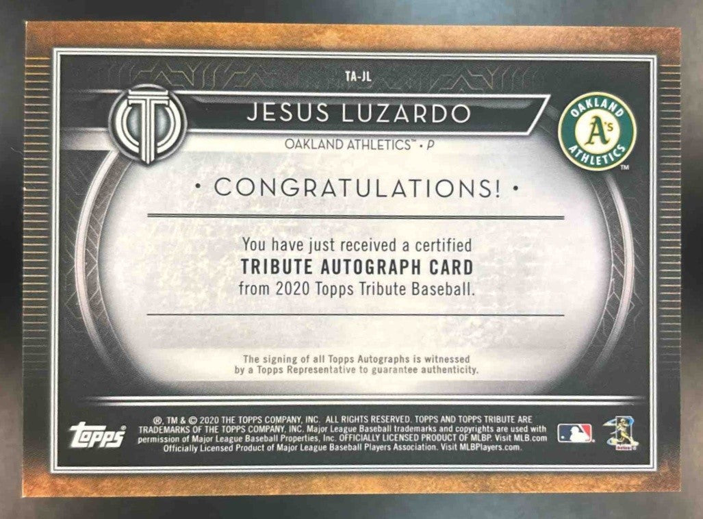 2020 Topps Tribute Jesus Luzardo Auto /199 #TA-JL RC Oakland Athletics - Sports Cards