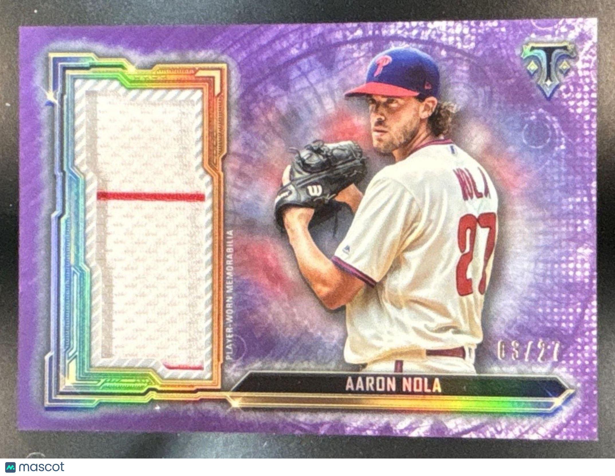 2020 Topps Triple Threads Aaron Nola Single Jumbo Relic Amethyst /27 MEM Phillie - Sports Cards