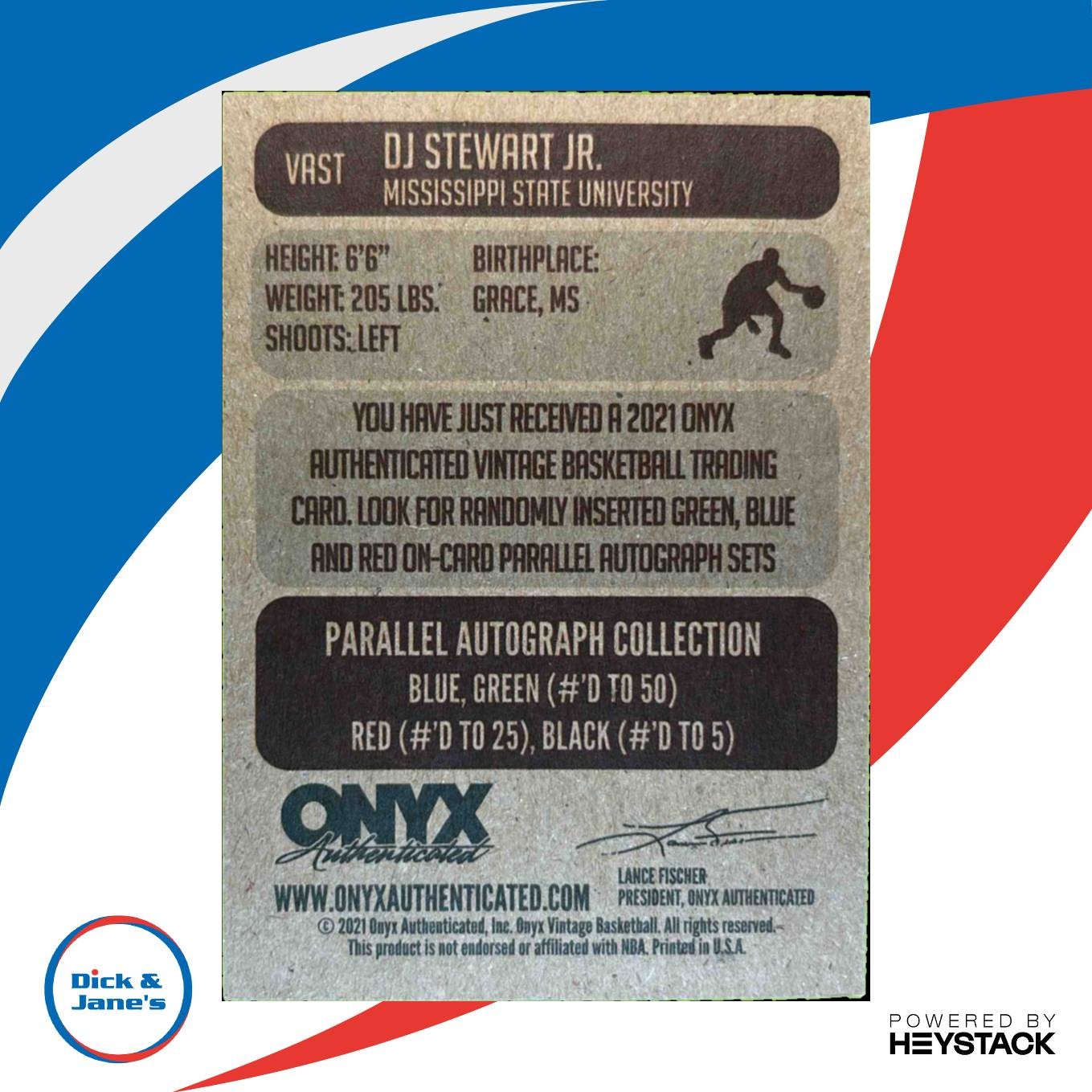 2021 22 Onyx Vintage DJ Stewart Jr. Blue Signatures #VAST Auto Florida State Sports Cards