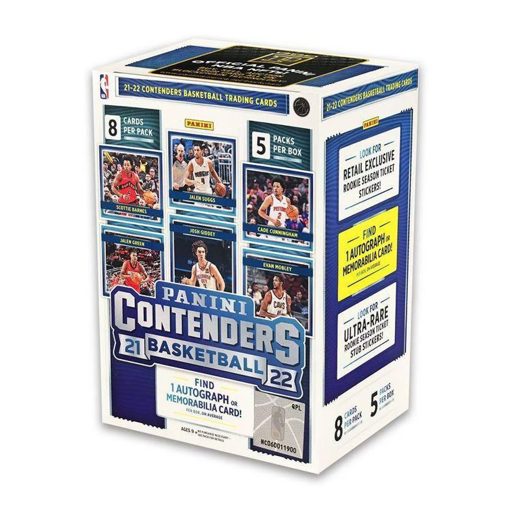 2021/22 Panini Contenders Basketball 5-Pack Blaster Box (1 Auto or Mem per Box) - NBA Blaster