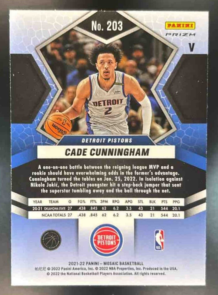 2021-22 Panini Mosaic Cade Cunningham Fast Break Silver #203b RC Detroit Pistons - Sports Cards
