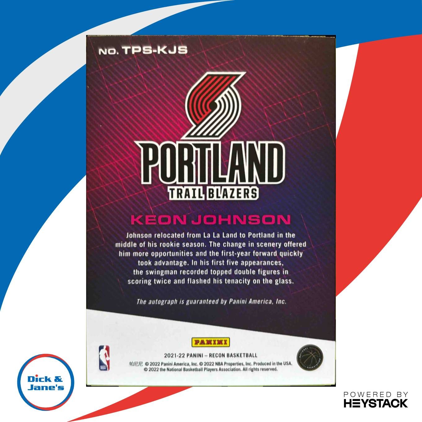 2021 22 Panini Recon Keon Johnson True Potential Signatures RC Auto Trail Blazer Sports Cards