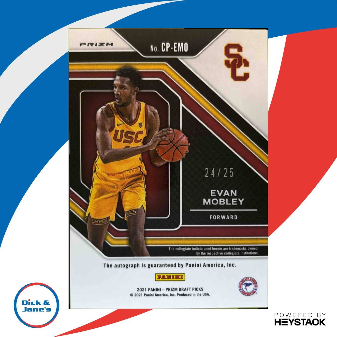 2021-22 Prizm Draft Evan Mobley College Penmanship Prizms Blue Ice /25 Auto RC - Sports Cards