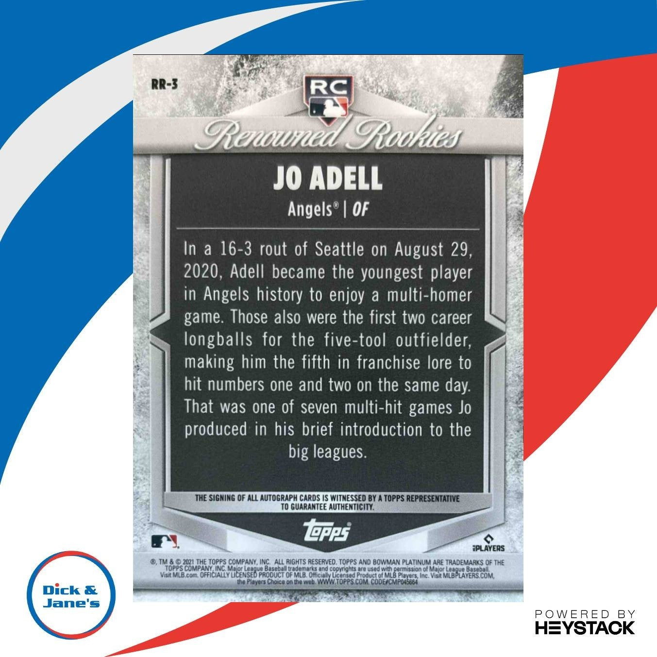2021 Bowman Platinum Jo Adell Renowned Rookies Auto /50 RC Los Angeles Angels - Sports Cards