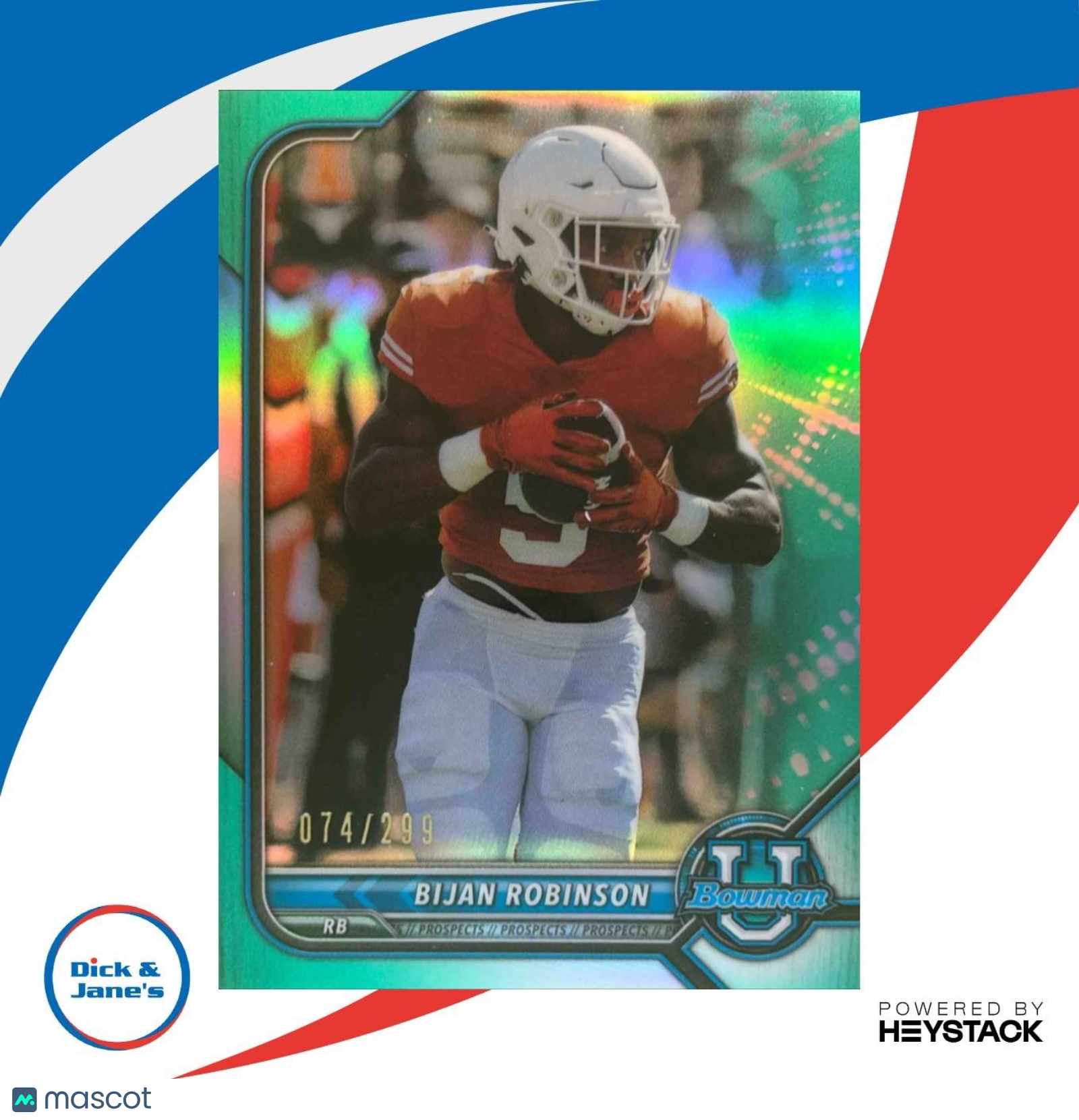 2021 Bowman University Bijan Robinson Chrome Aqua 74/299 #95 Texas Longhorns - Sports Cards