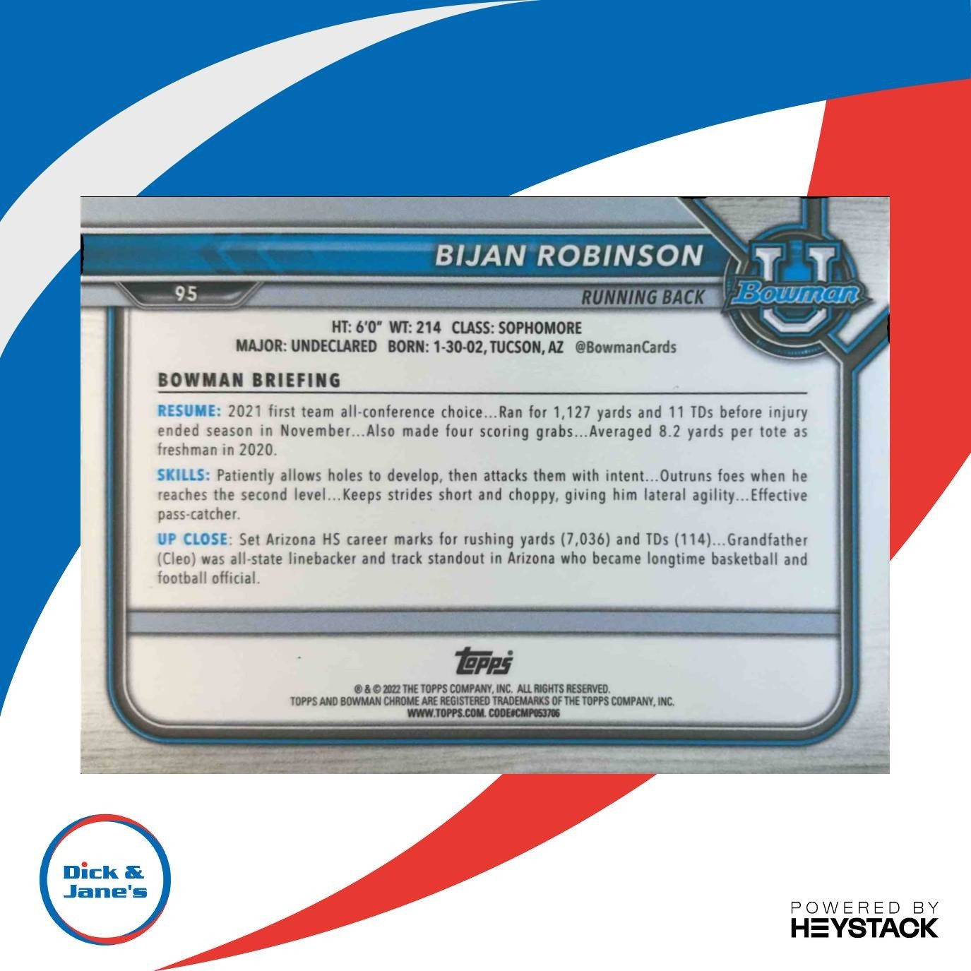 2021 Bowman University Bijan Robinson Chrome Aqua 74/299 #95 Texas Longhorns - Sports Cards