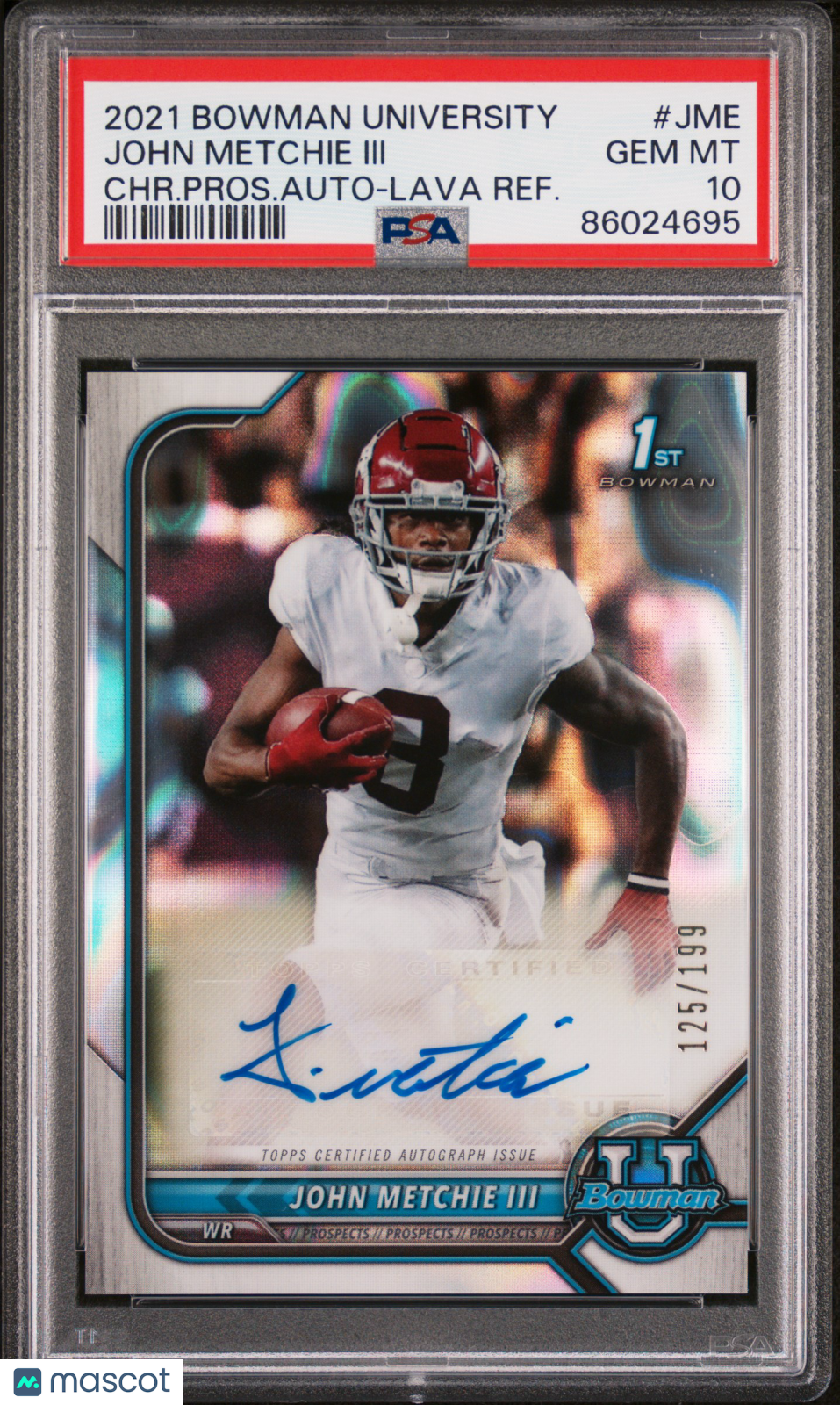 2021 Bowman University Chrome Prospect Auto John Metchie III Lava /199 PSA 10 - Graded Sports Cards