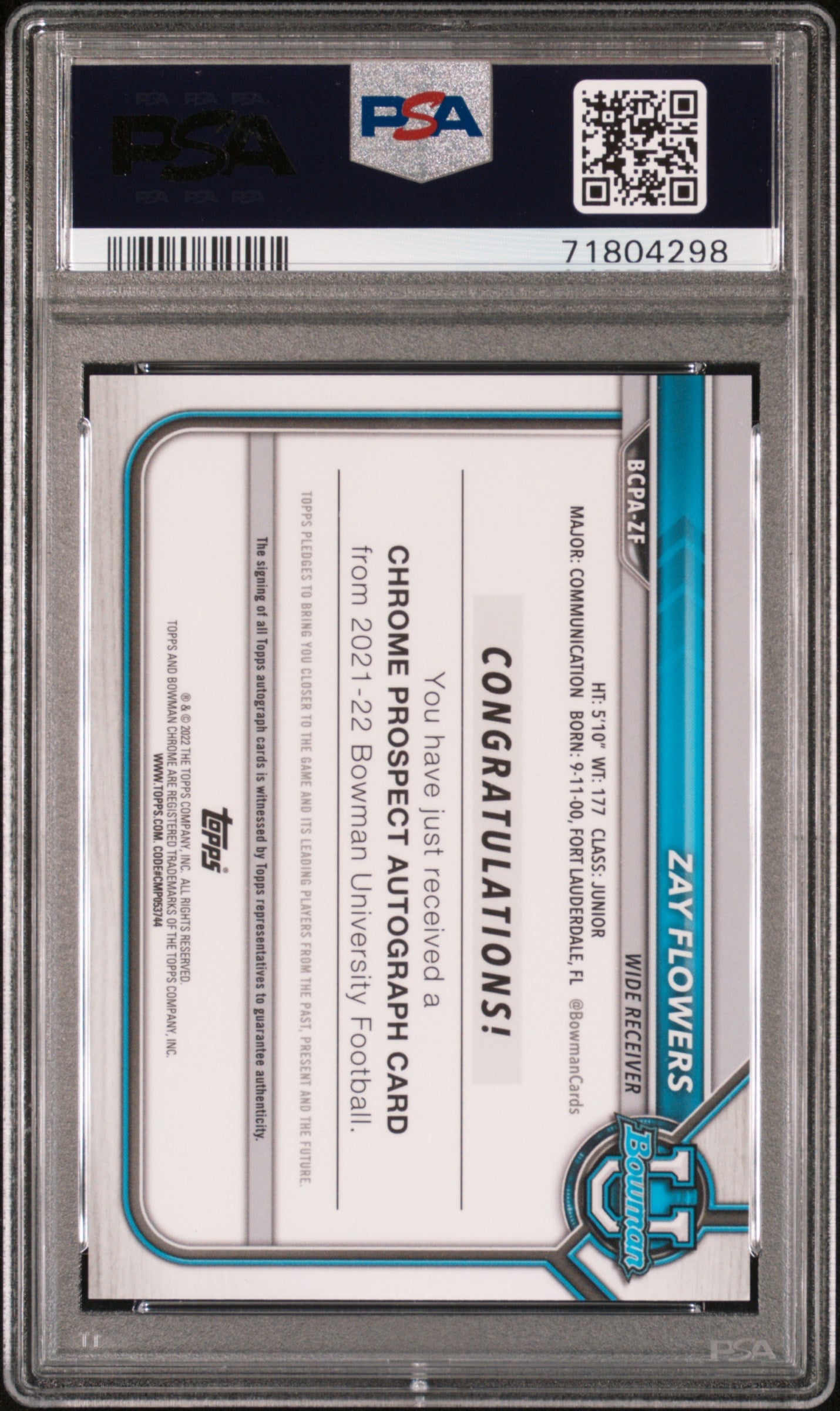 2021 Bowman University Chrome Zay Flowers Auto Gold Refractor RC 50/50 PSA 10 - Graded Sports Cards