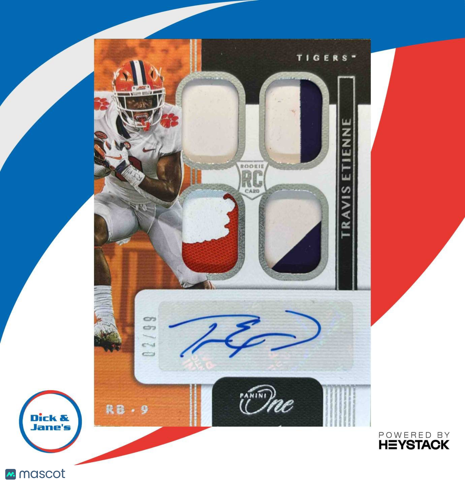 2021 Chronicles Draft Travis Etienne Jr. Quad Patch Auto /99 RC Clemson Tigers - Sports Cards