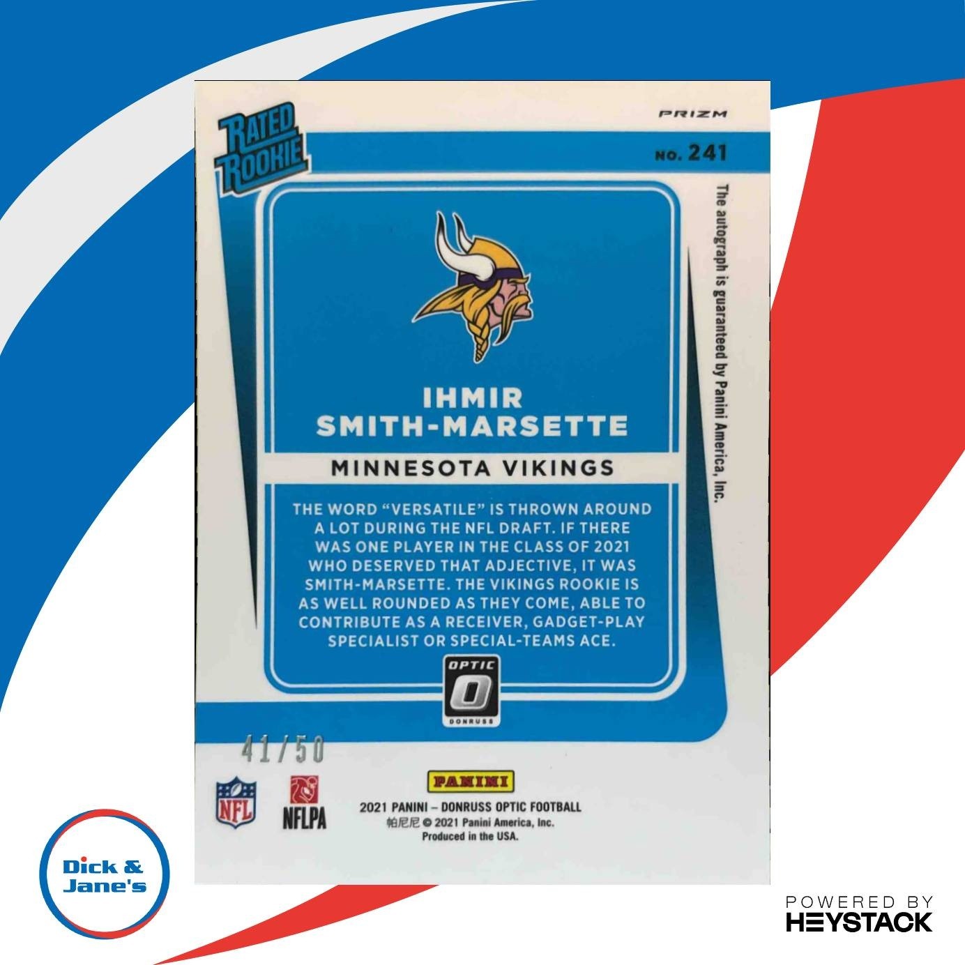 2021 Donruss Optic Ihmir Smith-Marsette Auto Pink Velocity /50 #241 RC Vikings - Sports Cards