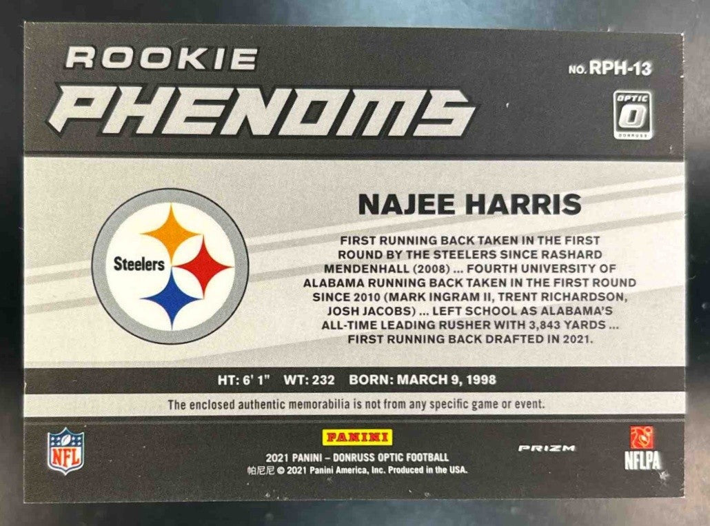 2021 Donruss Optic Najee Harris Rookie Phenoms Horizontal Red Patch RC Steelers - Sports Cards