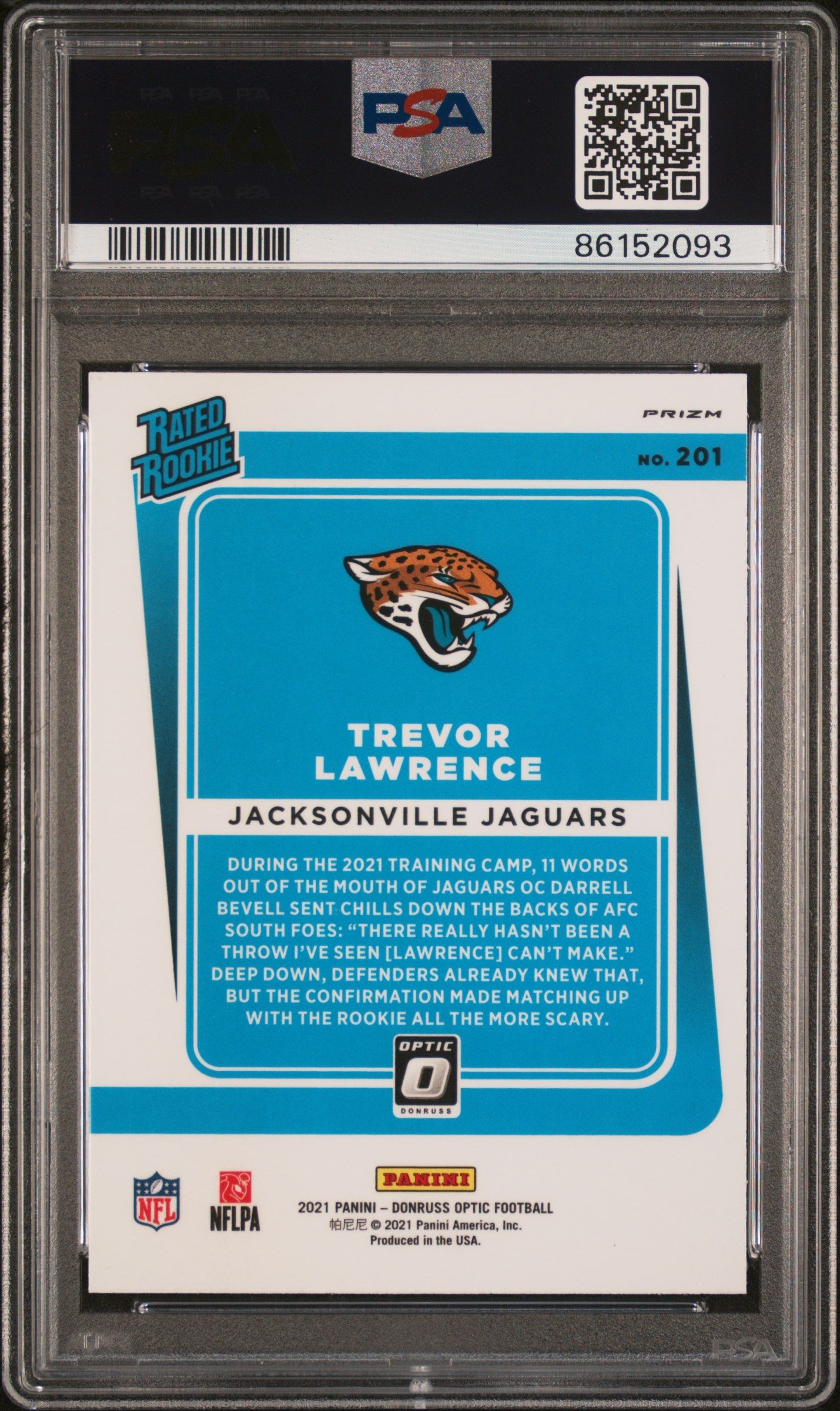 2021 Donruss Optic Trevor Lawrence Holo Silver Prizm 201 PSA 9 MINT Rated Rookie - Graded Sports Cards