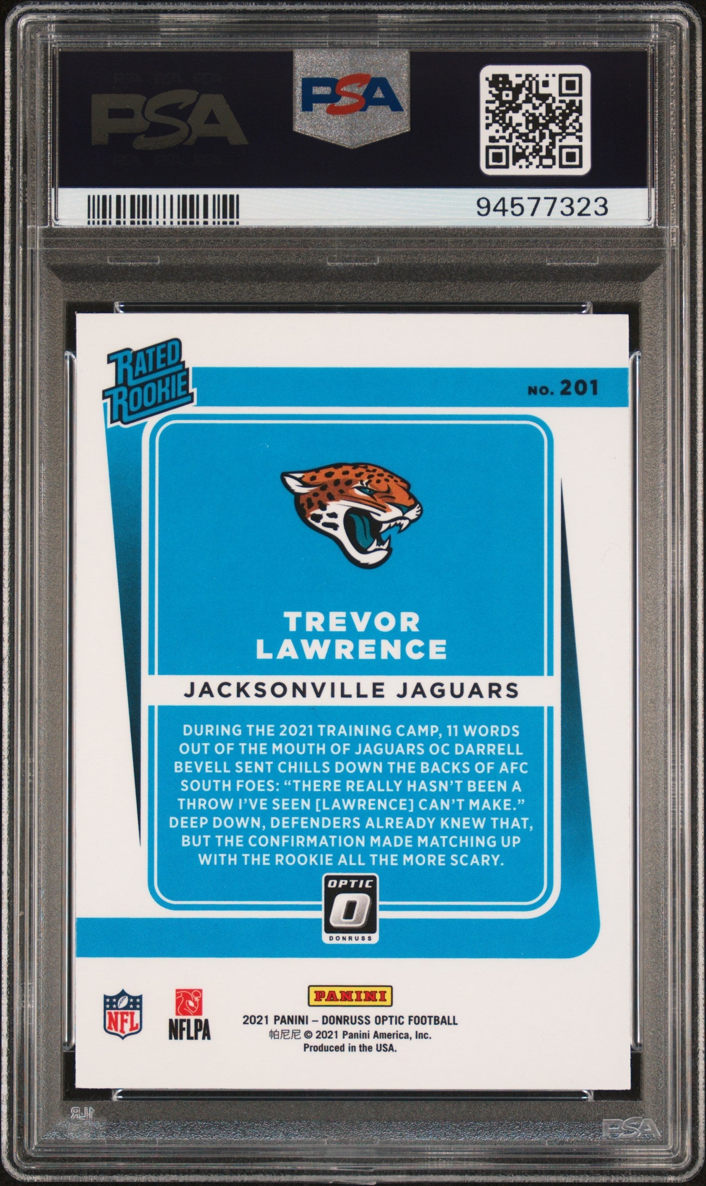 2021 Donruss Optic Trevor Lawrence Rated Rookie #201 PSA 10 Jacksonville Jaguars - Graded Sports Cards