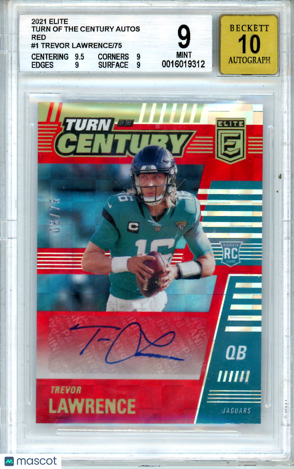2021 Elite Turn of the Century Trevor Lawrence Red Autographs/75 BGS 9 AU 10 GEM - Graded Sports Cards