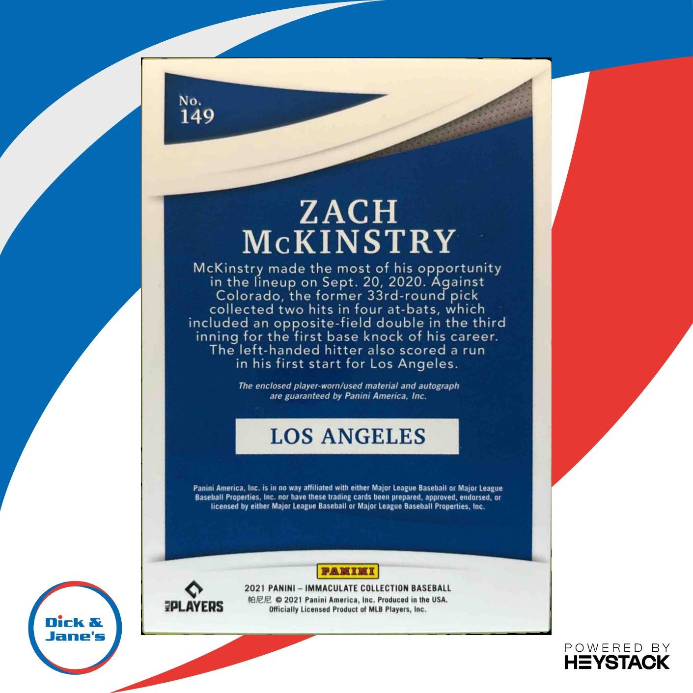 2021 Immaculate Collection Zach McKinstry Green /5 #149 MEM Auto RC Dodgers - Sports Cards