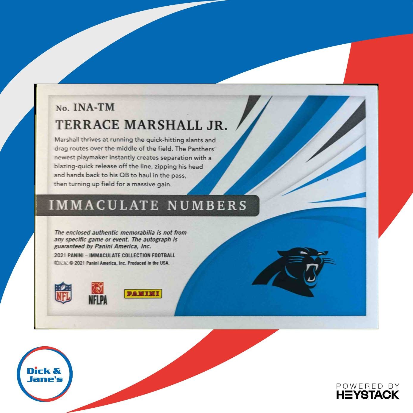 2021 Immaculate Terrace Marshall Numbers Rookie Patch Auto Premium Edition 8/18 Sports Cards