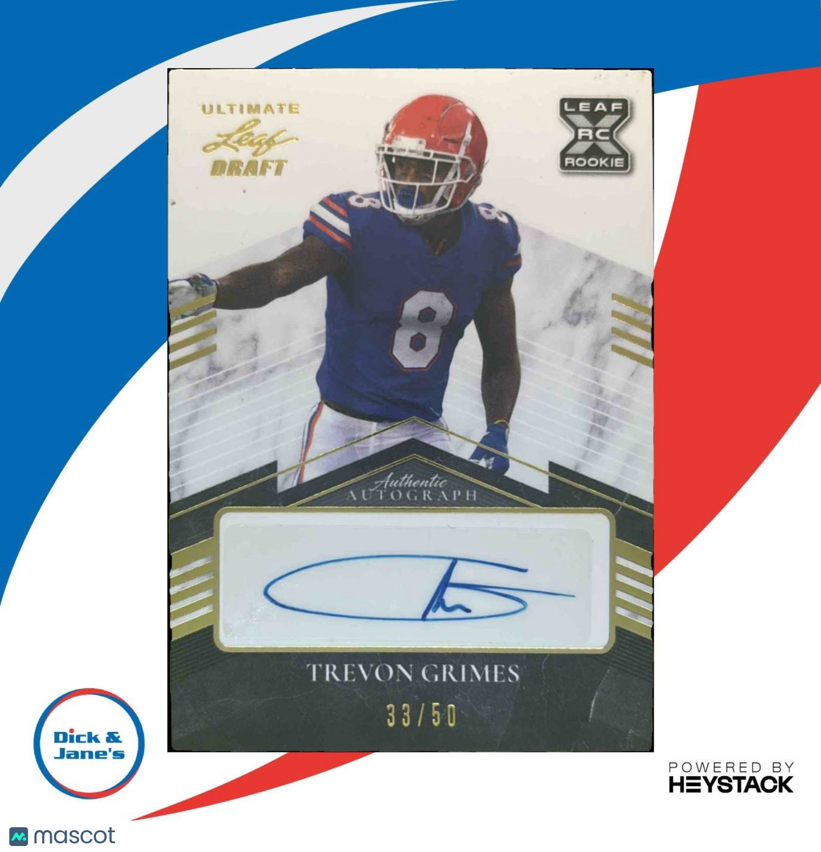 2021 Leaf Draft Trevon Grimes Auto Gold /50 #BA-TG1 Florida Gators - Sports Cards