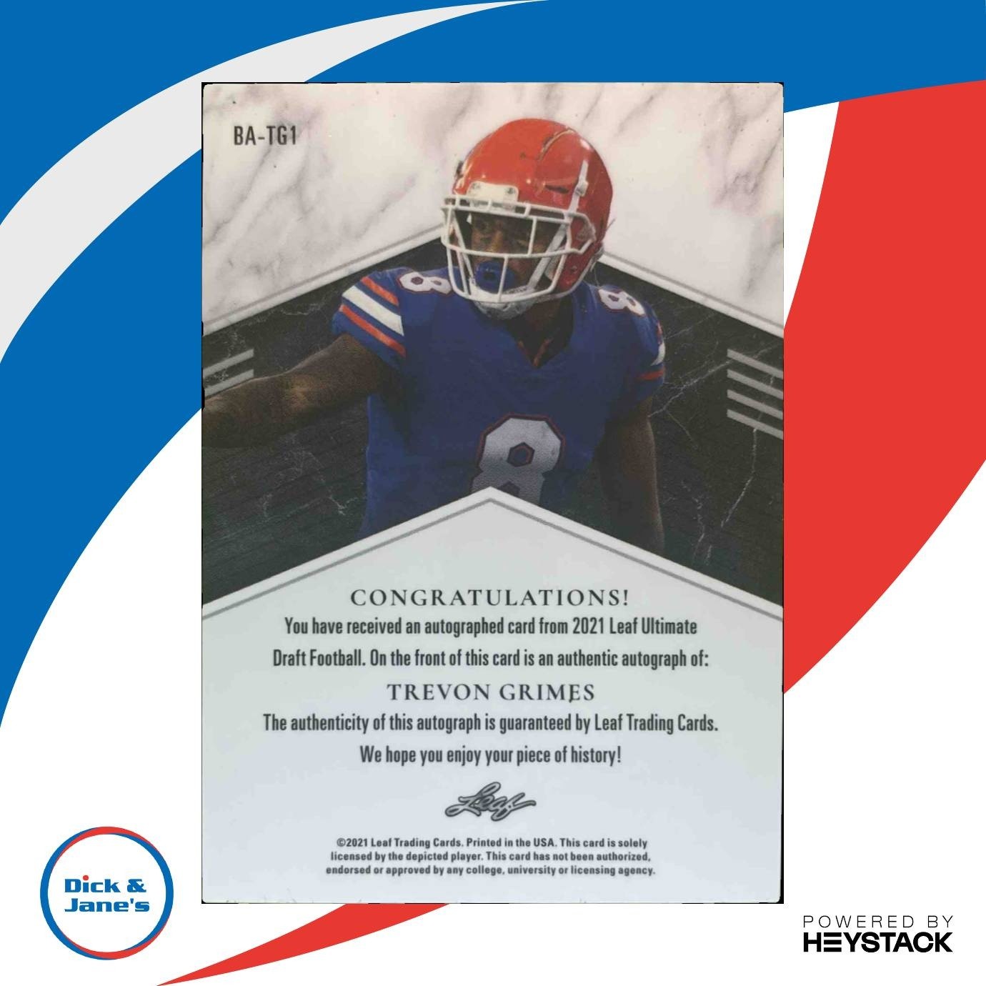 2021 Leaf Draft Trevon Grimes Auto Gold /50 #BA-TG1 Florida Gators - Sports Cards