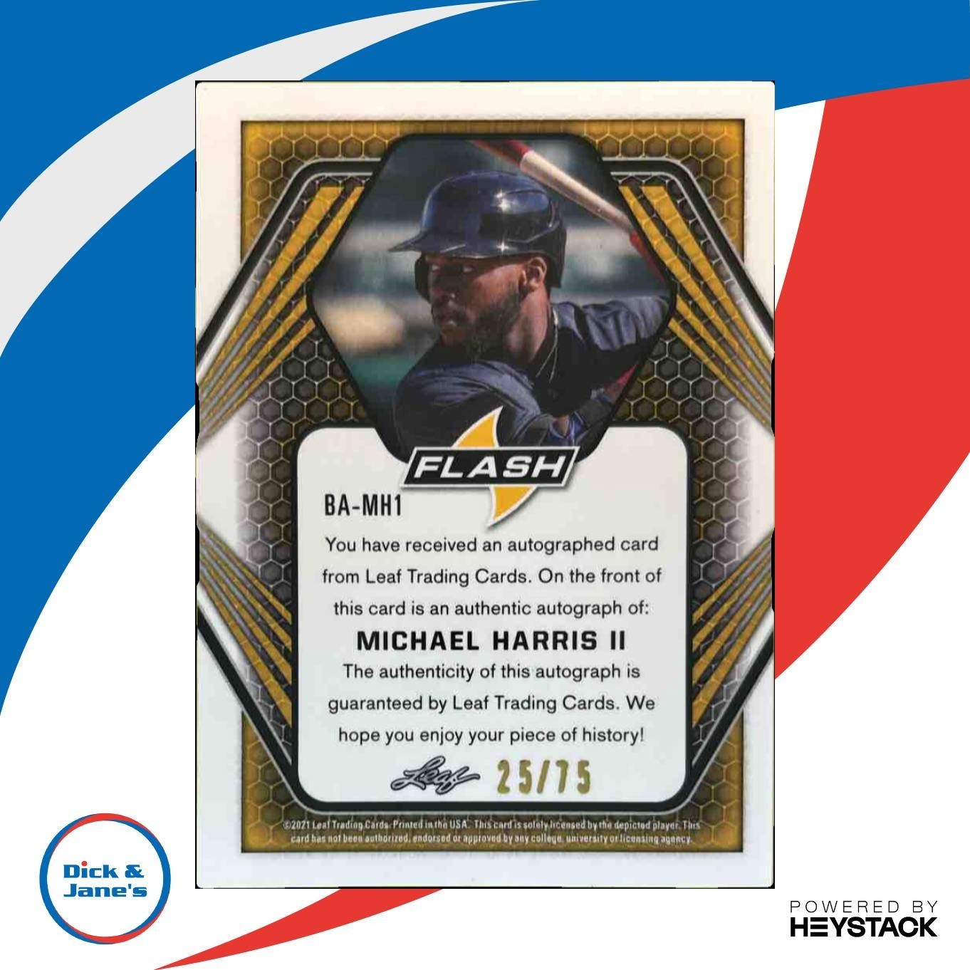 2021 Leaf Flash Michael Harris II Purple /75 #BA-MH1 Auto - Sports Cards