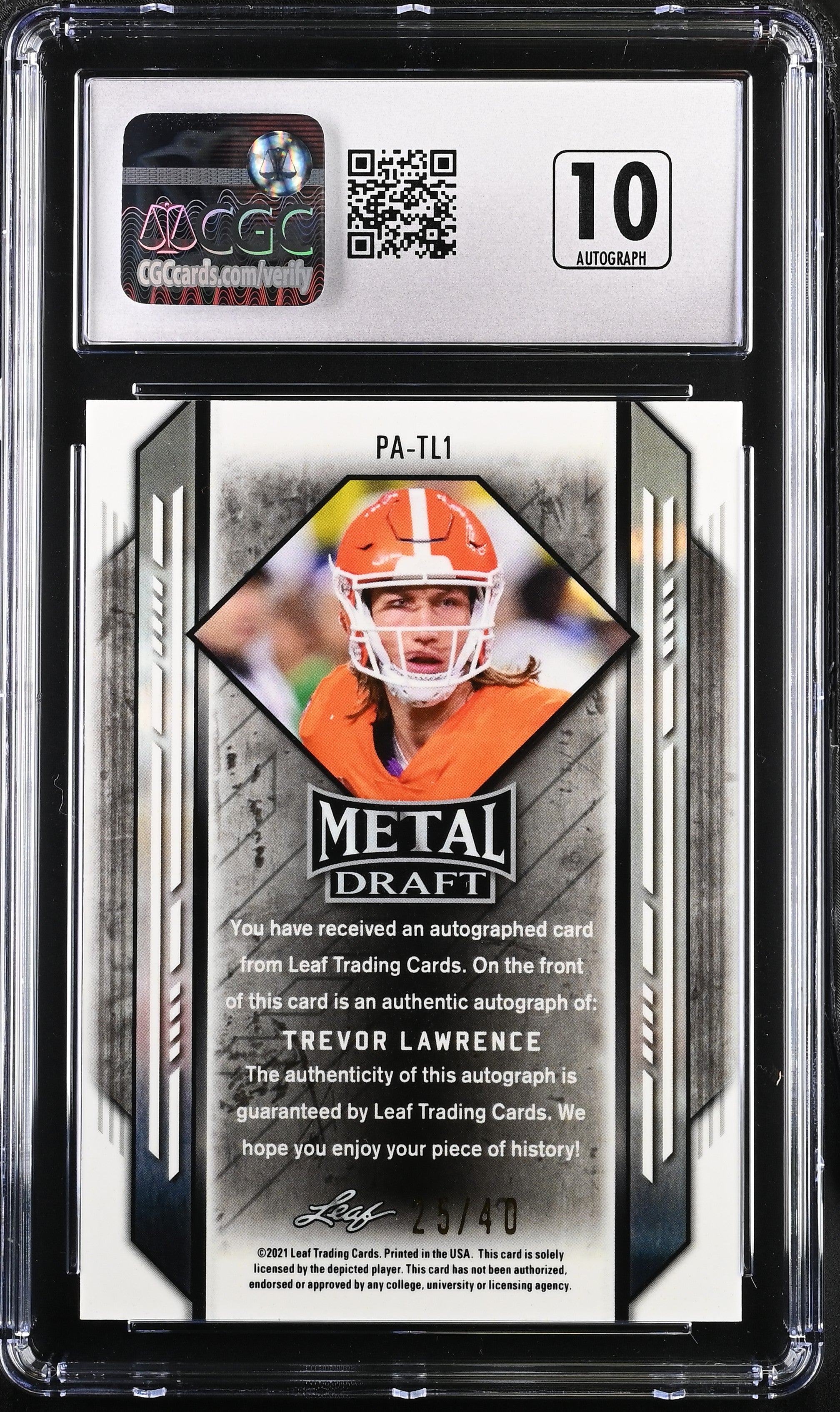 2021 Leaf Metal Draft Trevor Lawrence Blue Marble 25/40 Rookie Auto CGC 10 - Graded Sports Cards