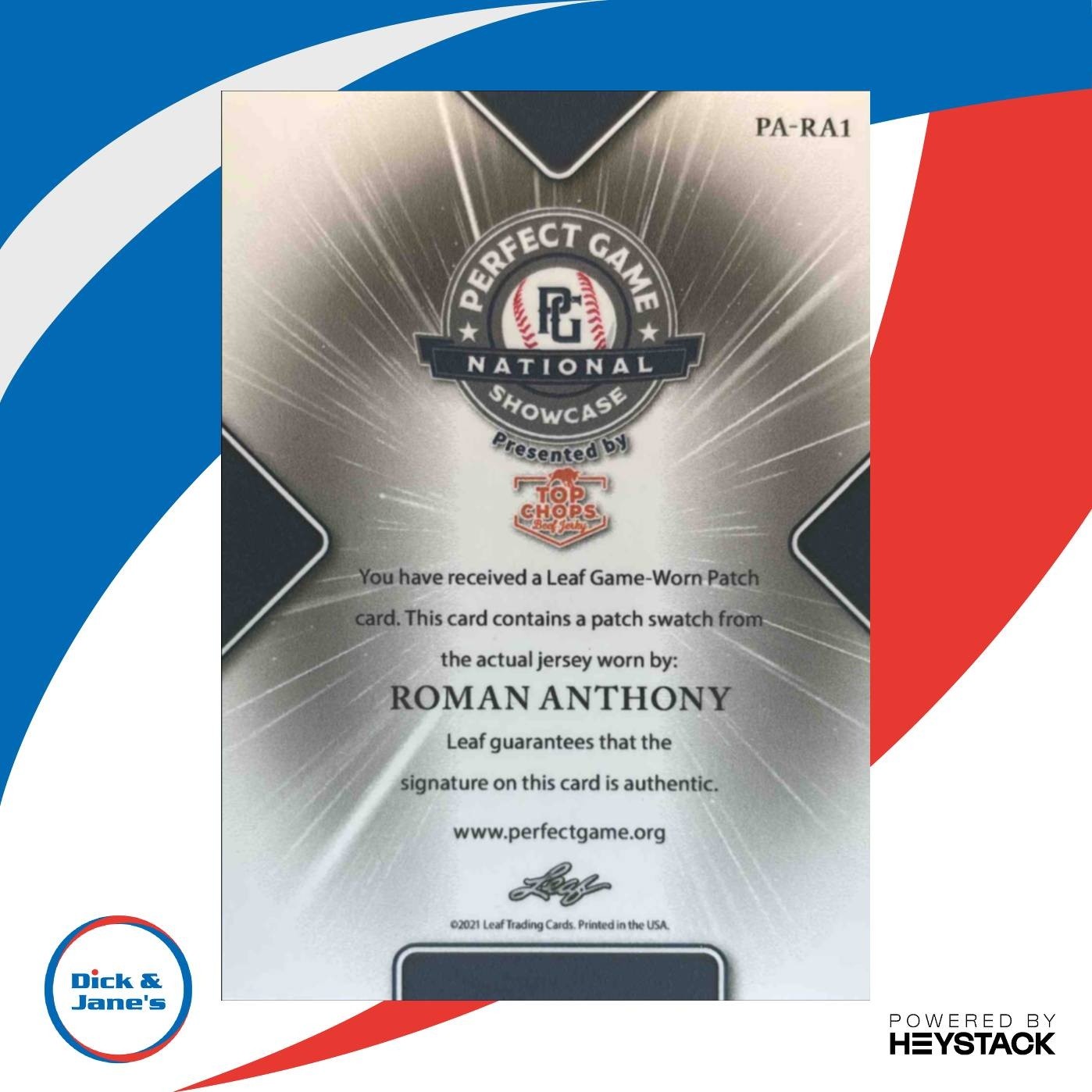 2021 Leaf Perfect Game National Showcase Roman Anthony Patch Auto Gold /12 PA-RA - Sports Cards