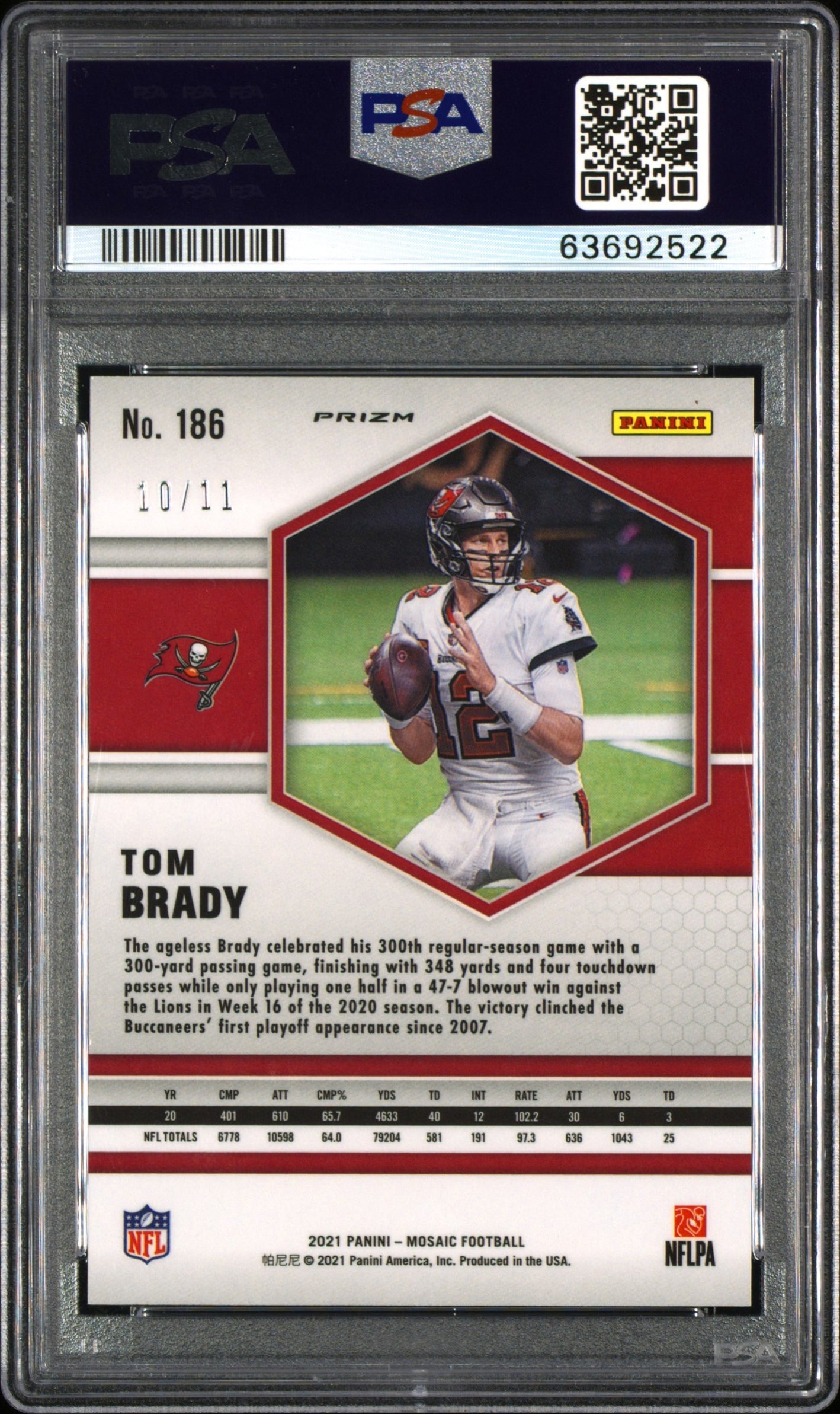 2021 Mosaic Tom Brady Green Swirl 10/11 186 PSA 10 GEM MINT Tampa Bay Buccaneers - Graded Sports Cards