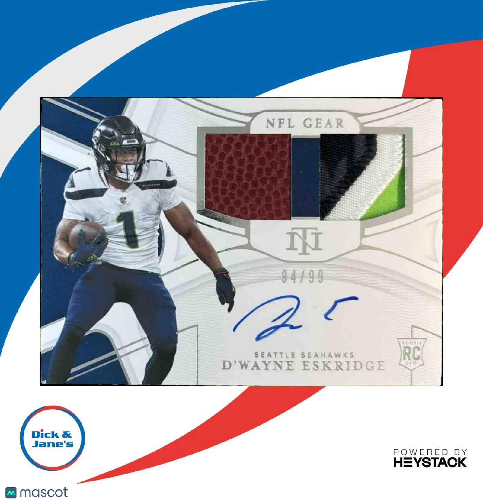 2021 National Treasures D Wayne Eskridge NFL Gear Patch Auto /99 RC Seahawks - Sports Cards