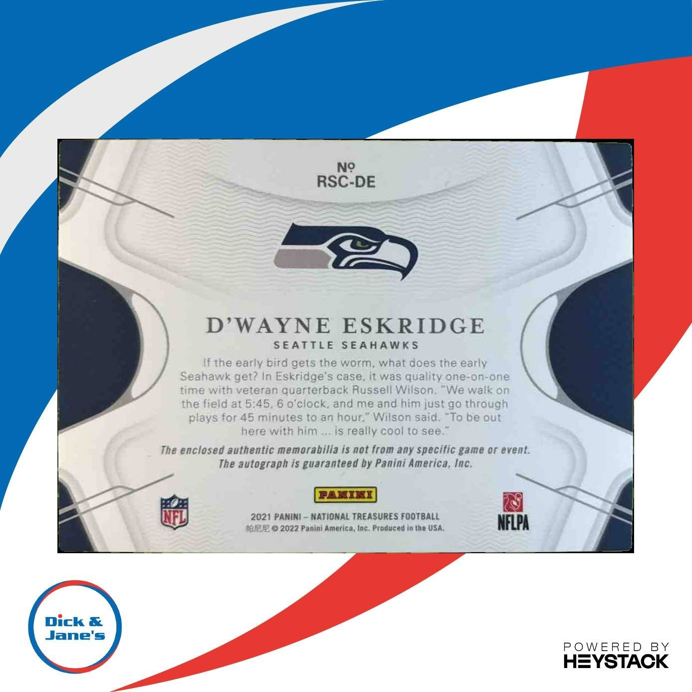 2021 National Treasures D Wayne Eskridge NFL Gear Patch Auto /99 RC Seahawks - Sports Cards