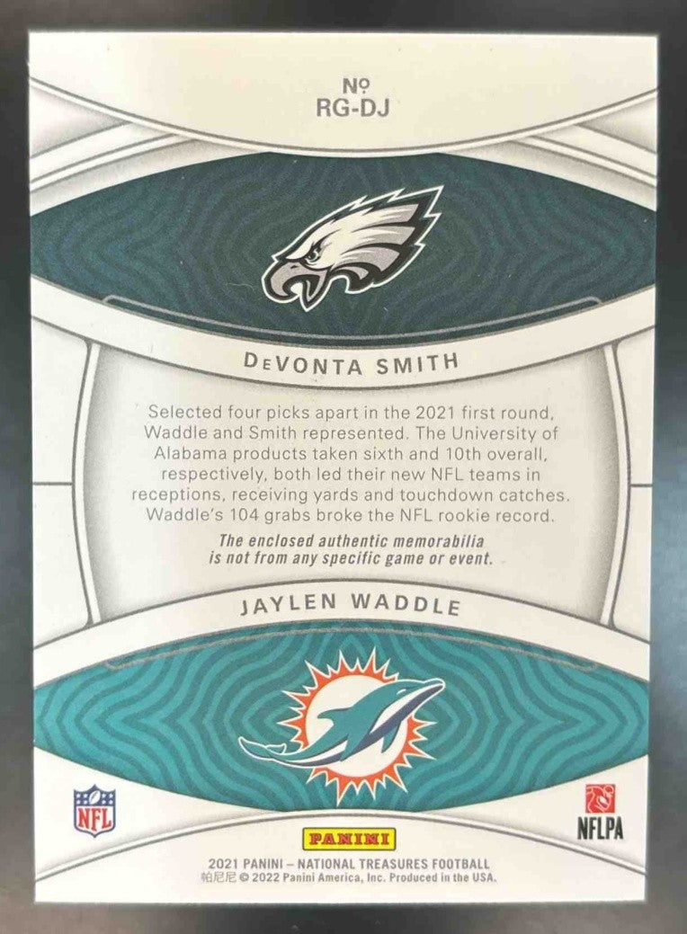 2021 National Treasures DeVonta Smith Jaylen Waddle Rookie Dual Patch /99 #RG-DJ - Sports Cards