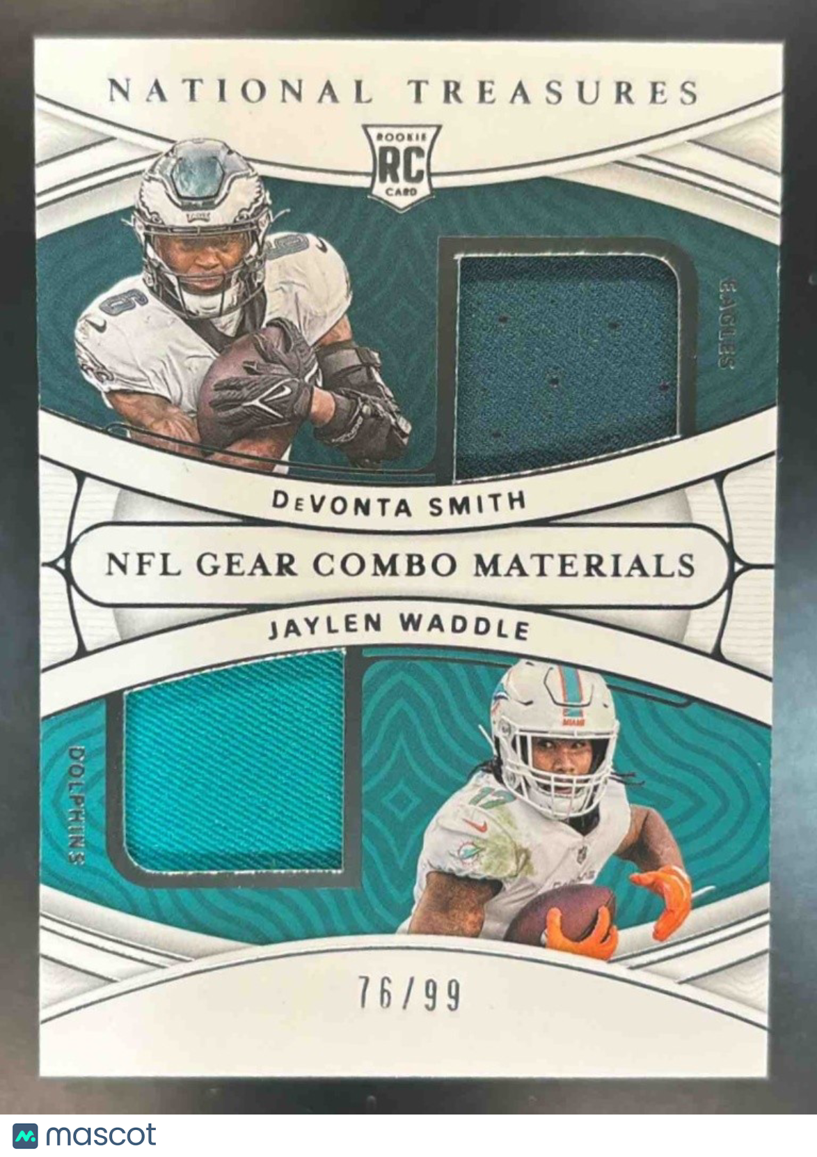 2021 National Treasures DeVonta Smith Jaylen Waddle Rookie Dual Patch /99 #RG-DJ - Sports Cards
