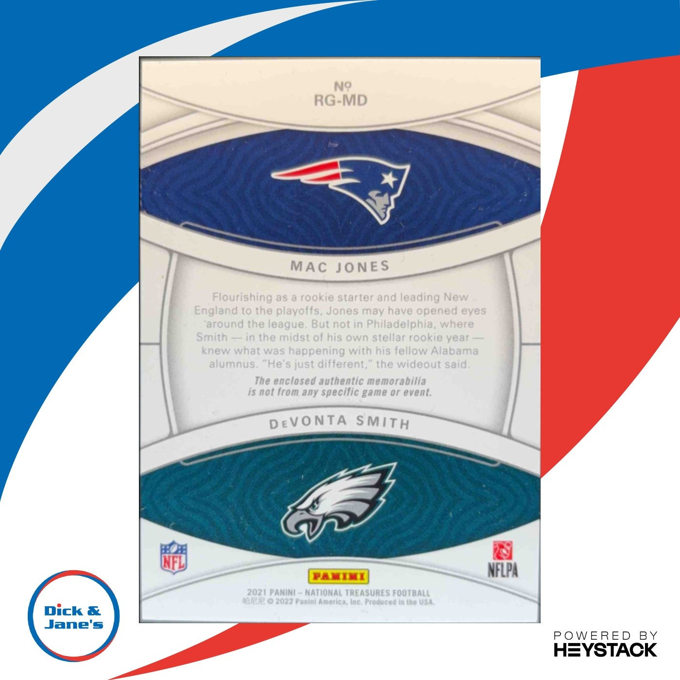 2021 National Treasures DeVonta Smith Rookie NFL Gear Combo Materials Gold 1/10 - Sports Cards