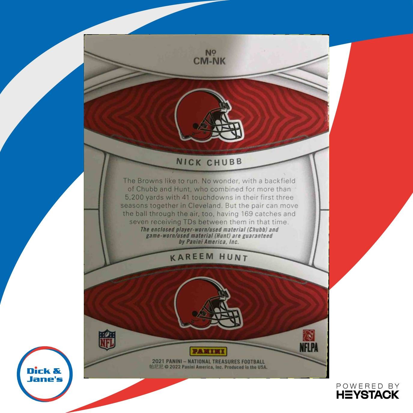 2021 National Treasures Nick Chubb Kareem Hunt NFL Gear Combo Materials 38/99 - Sports Cards