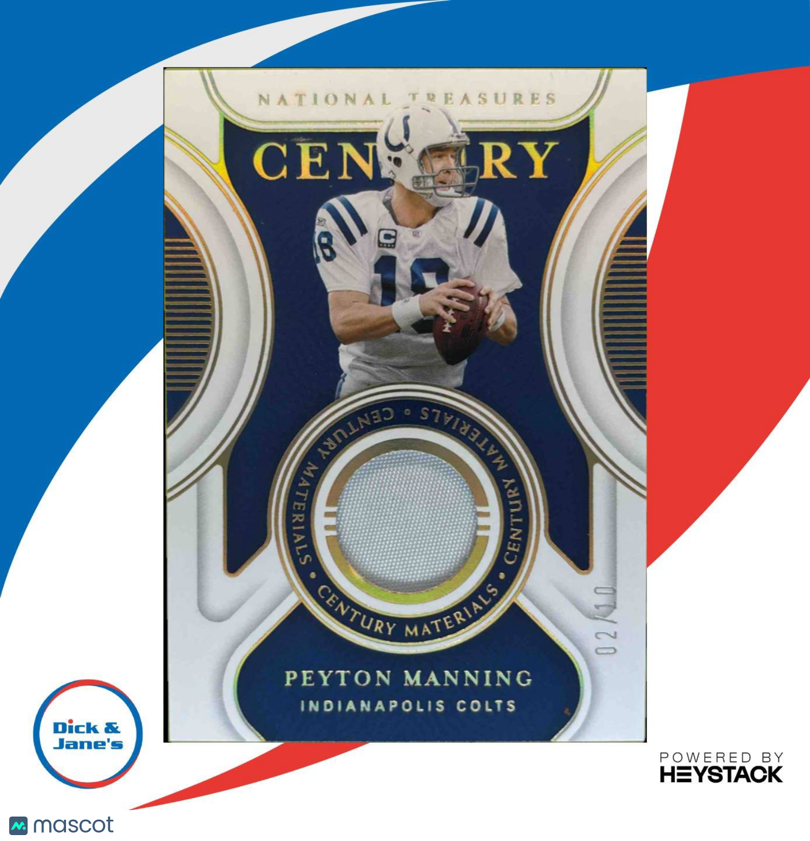 2021 National Treasures Peyton Manning Century Materials Holo Gold 1/10 Colts - Sports Cards