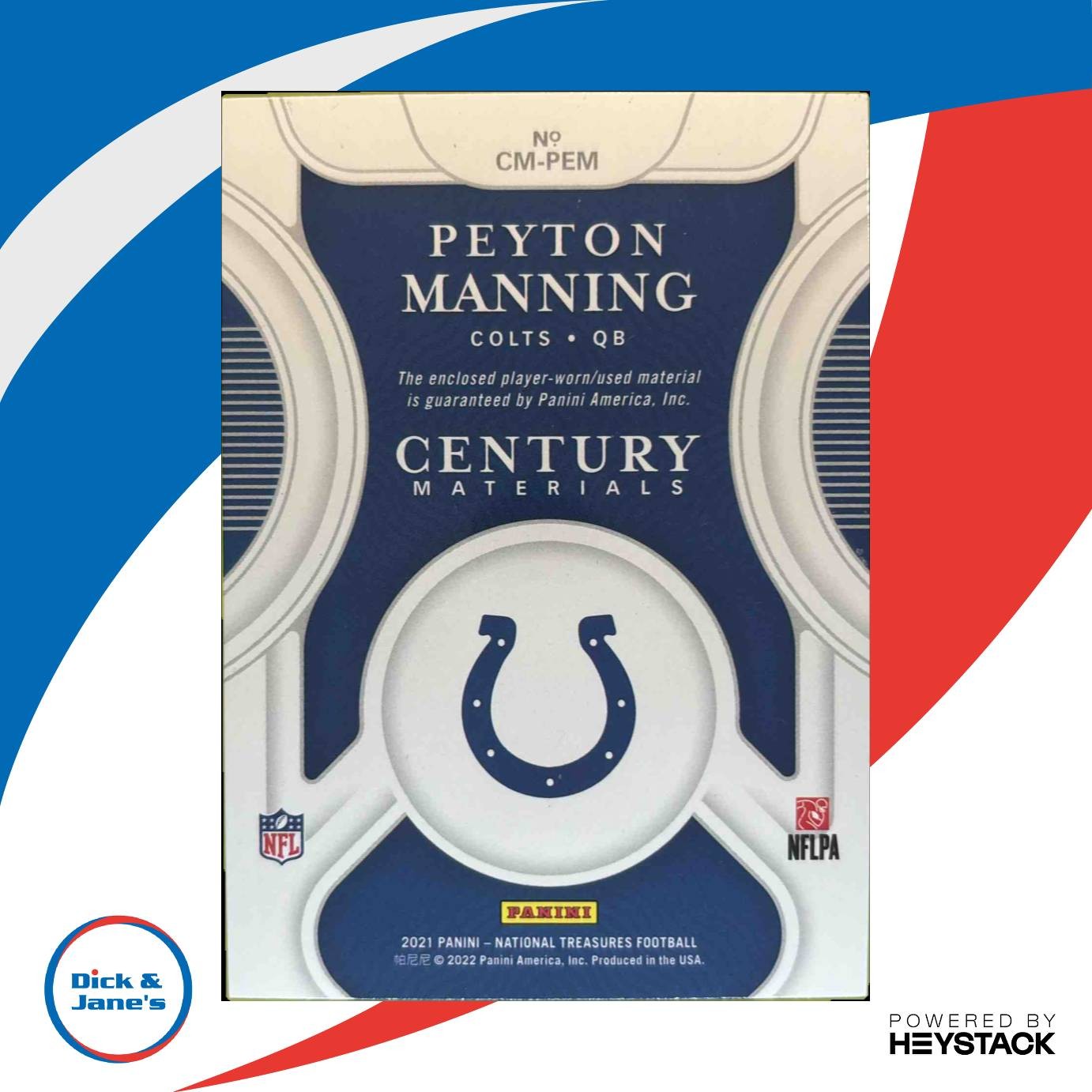 2021 National Treasures Peyton Manning Century Materials Holo Gold 1/10 Colts - Sports Cards