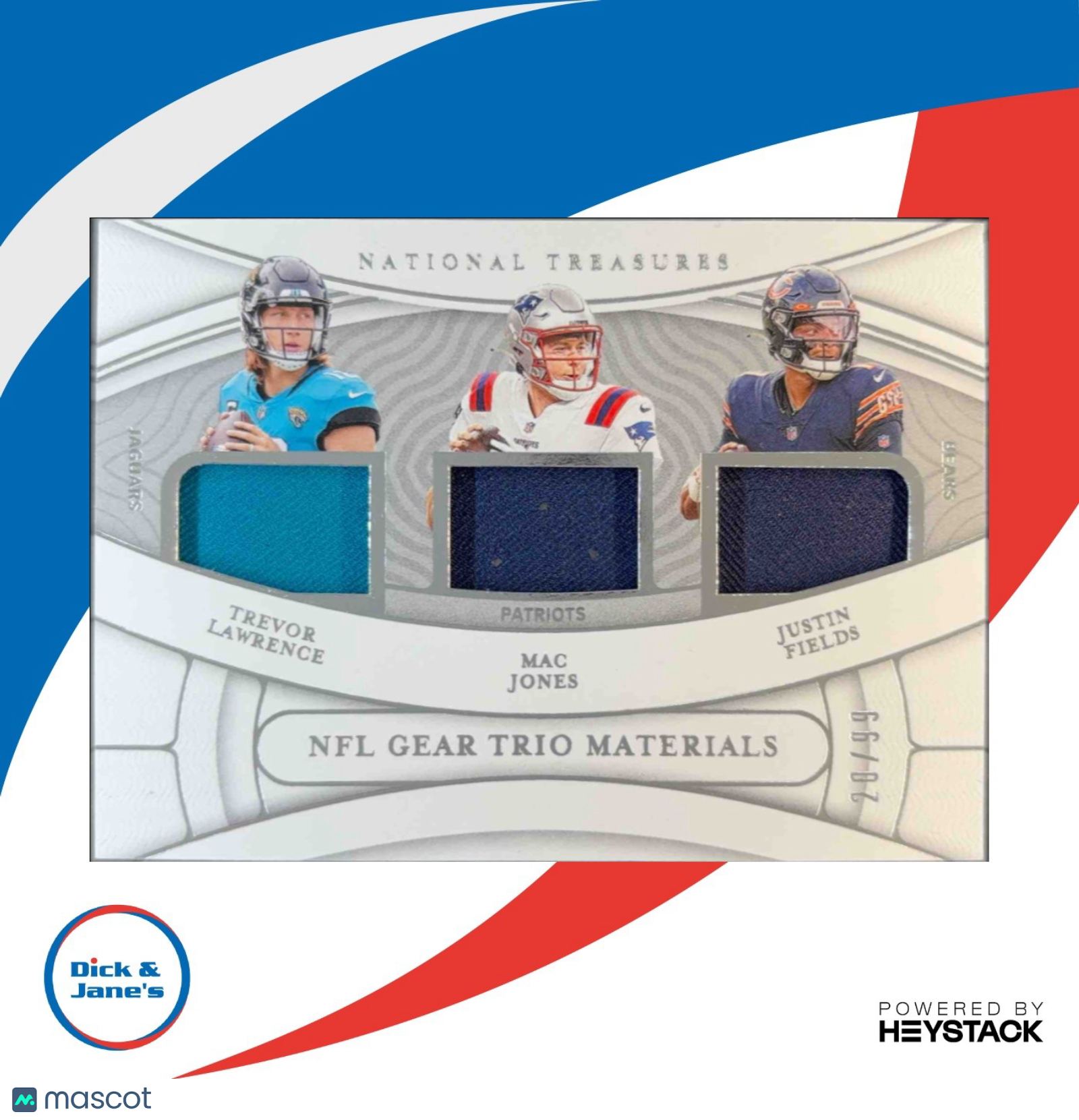 2021 National Treasures Trevor Lawrence Jones Fields NFL Gear Trio Materials /99 - Sports Cards