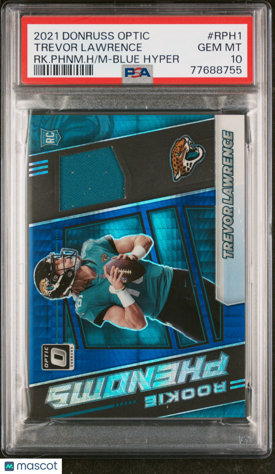 2021 Optic Rookie Phenoms Memorabilia Trevor Lawrence Blue Hyper #RPH1 PSA 10 - Graded Sports Cards