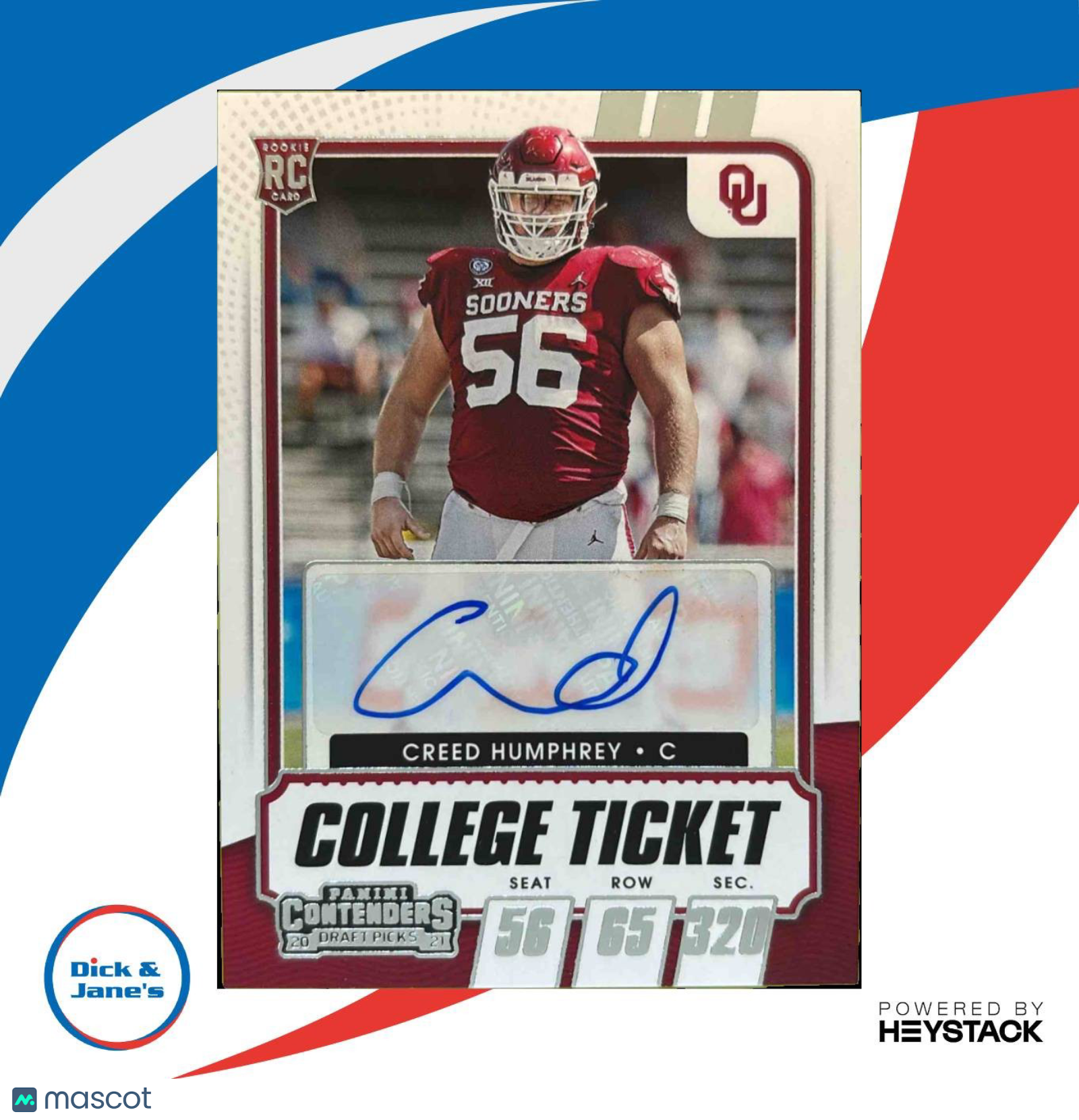 2021 Panini Contenders Draft Picks Creed Humphrey #238 RC Auto Oklahoma Sooners - Sports Cards