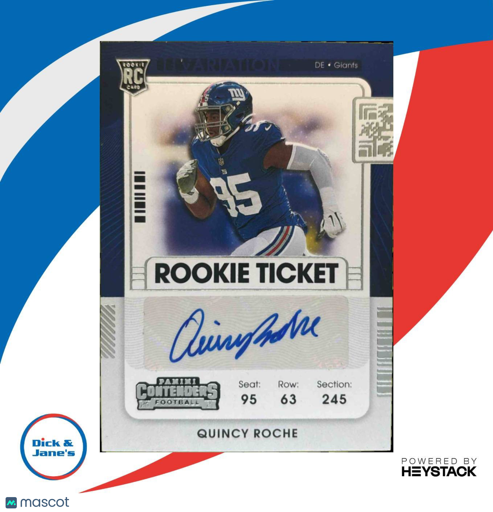 2021 Panini Contenders Quincy Roche Reverse Ticket #244 Auto RC New York Giants - Sports Cards