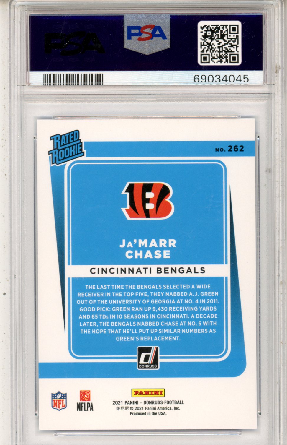 2021 Panini Donruss Ja’marr Chase Press Proof Blue #262 PSA 8 - Graded Sports Cards