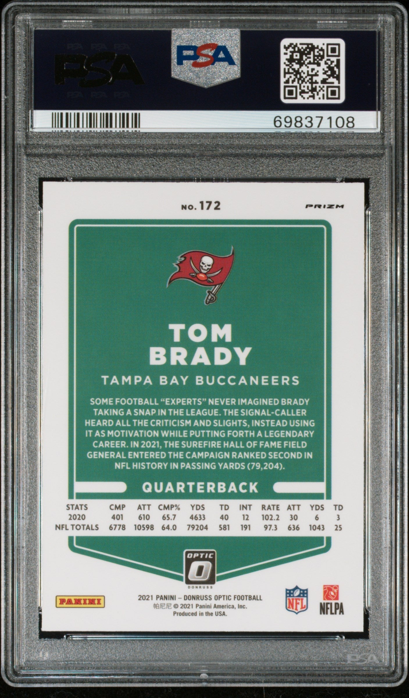 2021 Panini Donruss Optic Tom Brady Rocket #172 PSA 10 - Graded Sports Cards