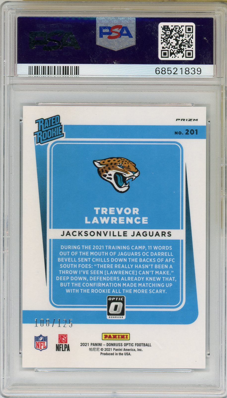 2021 Panini Donruss Optic Trevor Lawrence RC /125 Silver Circles #201 PSA 9 MINT - Graded Sports Cards