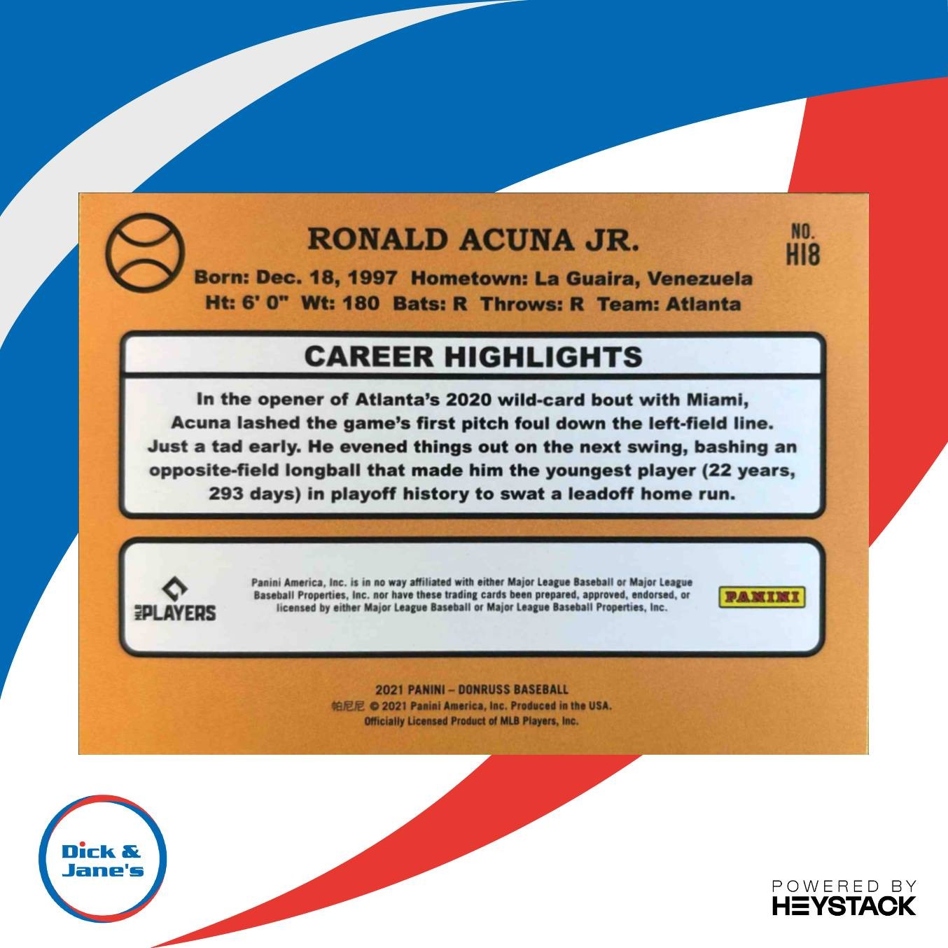 2021 Panini Donruss Ronald Acuna Jr. Highlights Diamond #HI8 Atlanta Braves - Sports Cards
