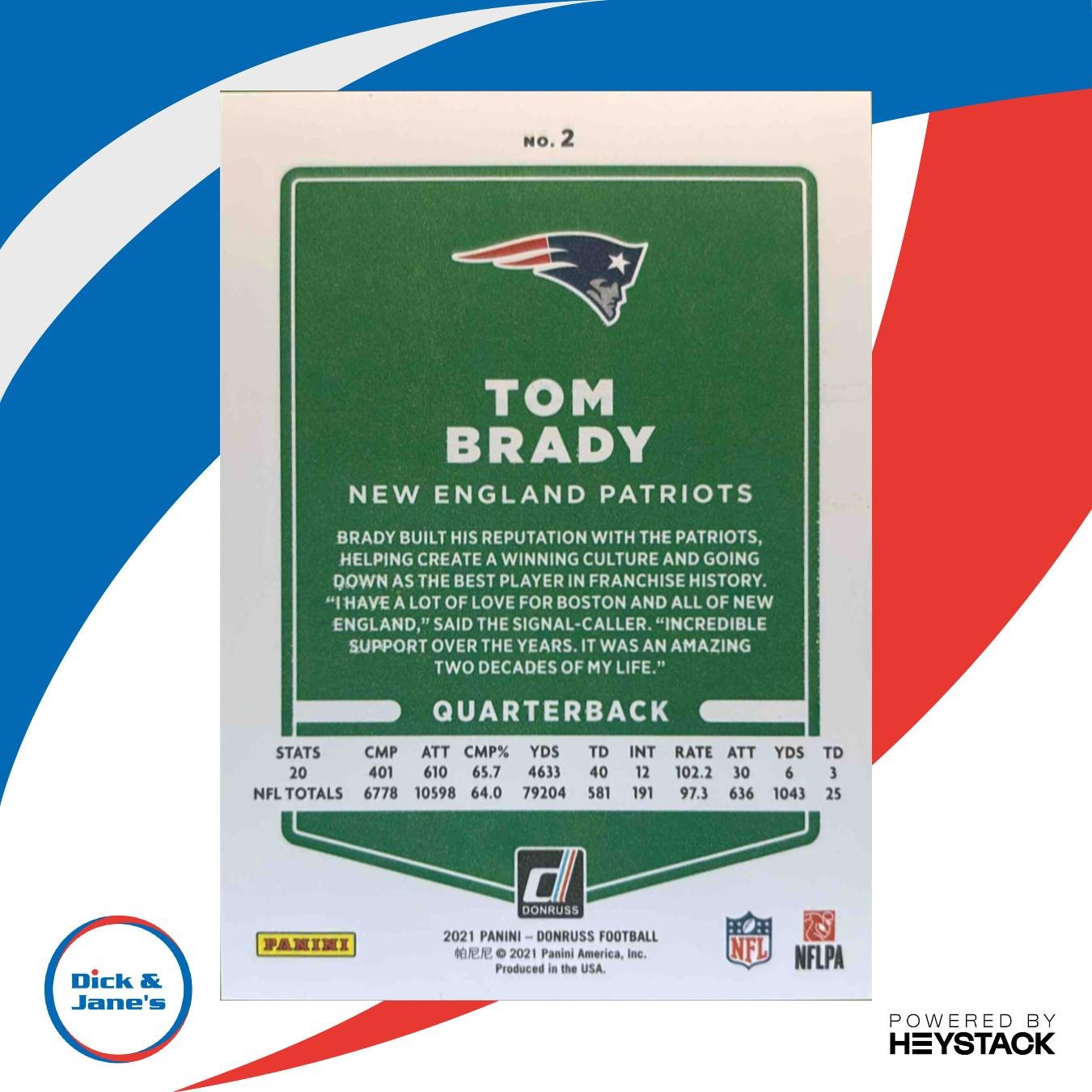 2021 Panini Donruss Tom Brady Press Proof Premium Gold Holo New England Patriots - Sports Cards