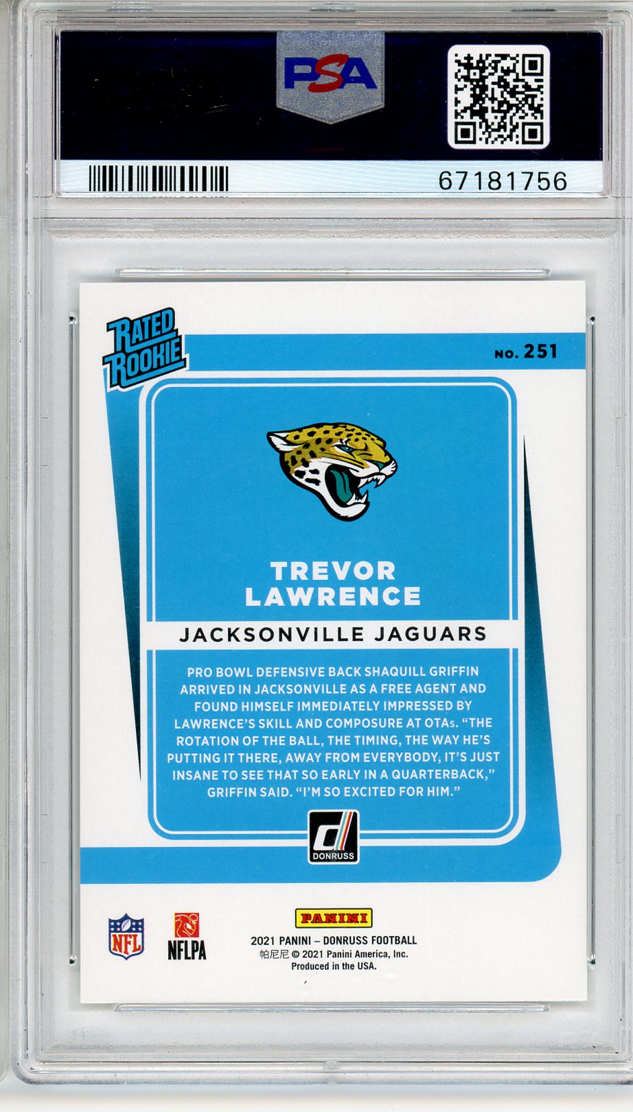 2021 Panini Donruss Trevor Lawrence Rookie PSA 10 GEM MINT Jacksonville Jaguars - Graded Sports Cards