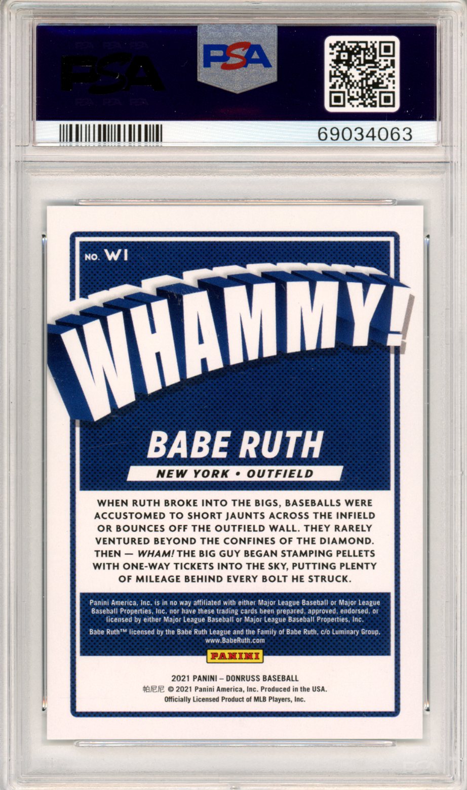 2021 Panini Donruss Whammy! Babe Ruth #W1 PSA 9 - Graded Sports Cards