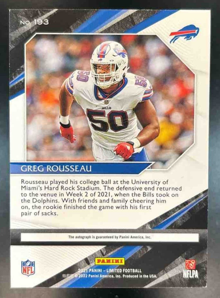 2021 Panini Limited Greg Rousseau /99 #193 Auto RC Buffalo Bills - Sports Cards
