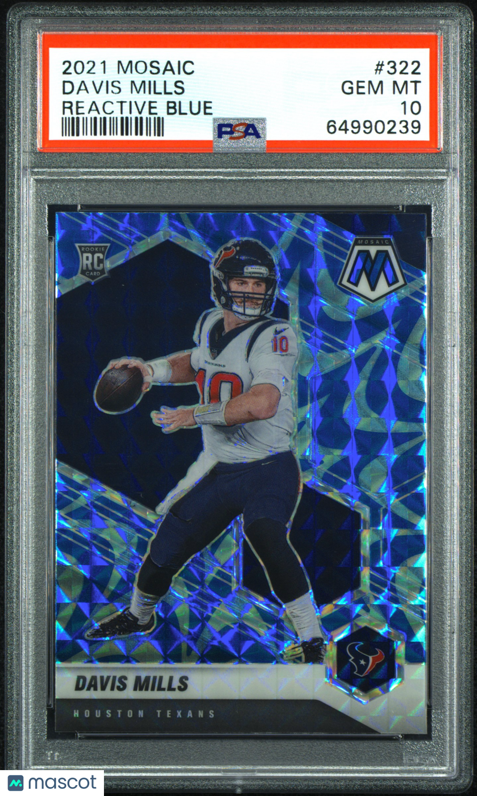 2021 Panini Mosaic Davis Mills Reactive Blue Rookie #322 PSA 10 Houston Texans - Graded Sports Cards